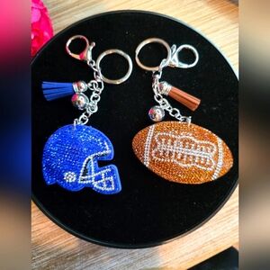 Blue Rhinestone Football Helmet With Football Handbag Charm -  Keychain